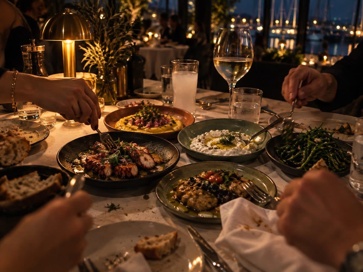 Ortaya kurulmuş meze sofrası, akşam servisi